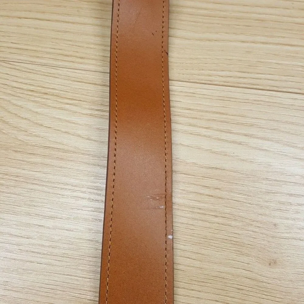 CLUB ROOM Belt Mens Size XL 42 44 Tan Faux Leather Silver Buckle Classic Dress